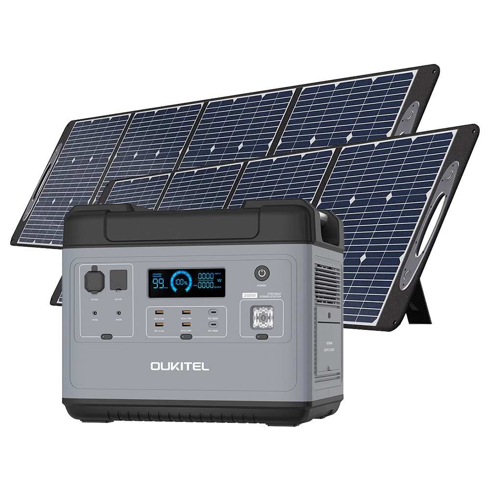 OUKITEL P2001 Ultimate 2000W Power Station + 2 x OUKITEL PV200 Solar Panel, 2000Wh LiFePO4 MPPT Geekbuying Coupon Promo Code [EU Warehouse]
